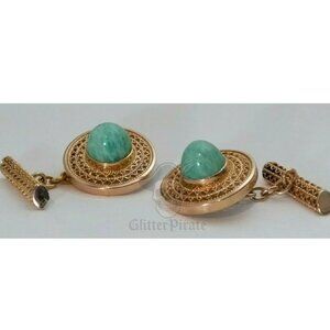 18k Yellow Gold Filigree Jade Cufflinks 13.3g